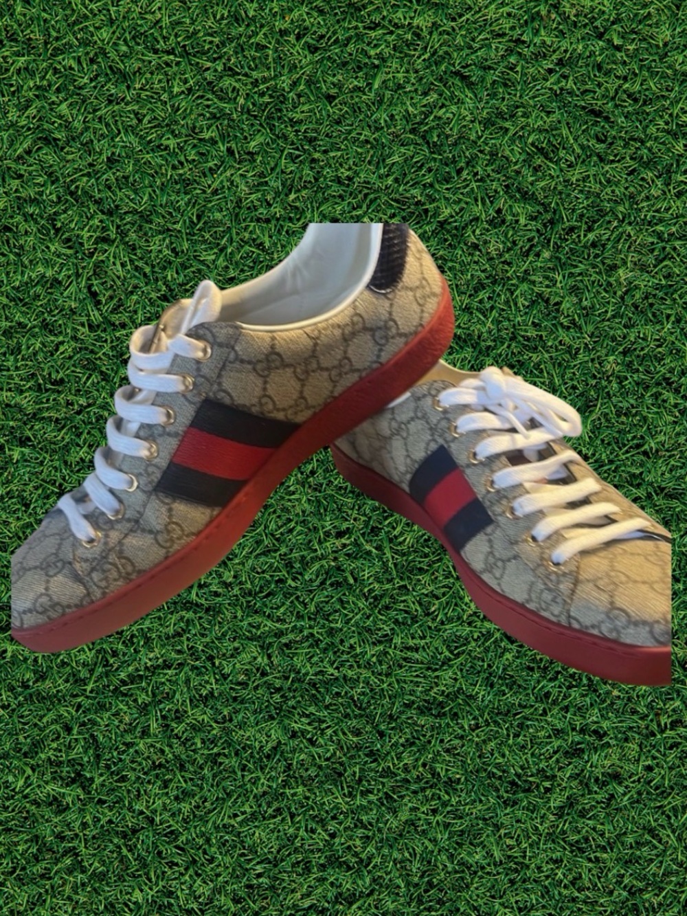 Gucci Ace ʼGGʼ Supreme Sneaker with Red & Black Stripe